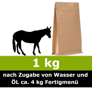 Unser 1 kg Trocken Barf Wunschnapf vom Pferd ist ein Alleinfuttermittel ohne billige Füllstoffe und ohne Farb- und Konservierungsstoffe
